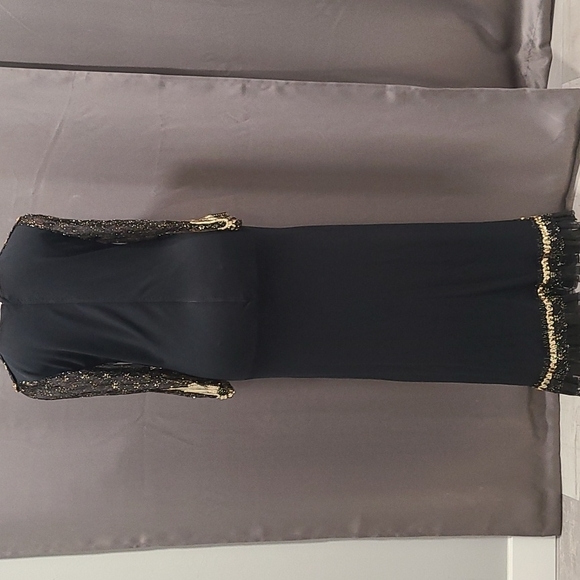 Prom Goth Unique Hollywood Retro Gown Black Gold Sequins Vintage 70s Med - Picture 8 of 12
